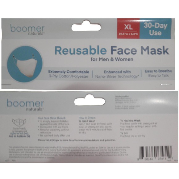 3 XL Boomer Naturals Silver Infused Cloth Face Masks -Navy Blue, Gray, Camo Blue - Picture 3 of 9